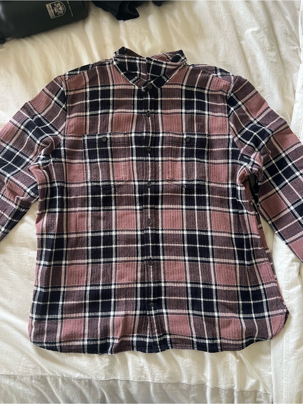 Men's Casual Plaid Button-Down Shirt in Dusty Rose and Black